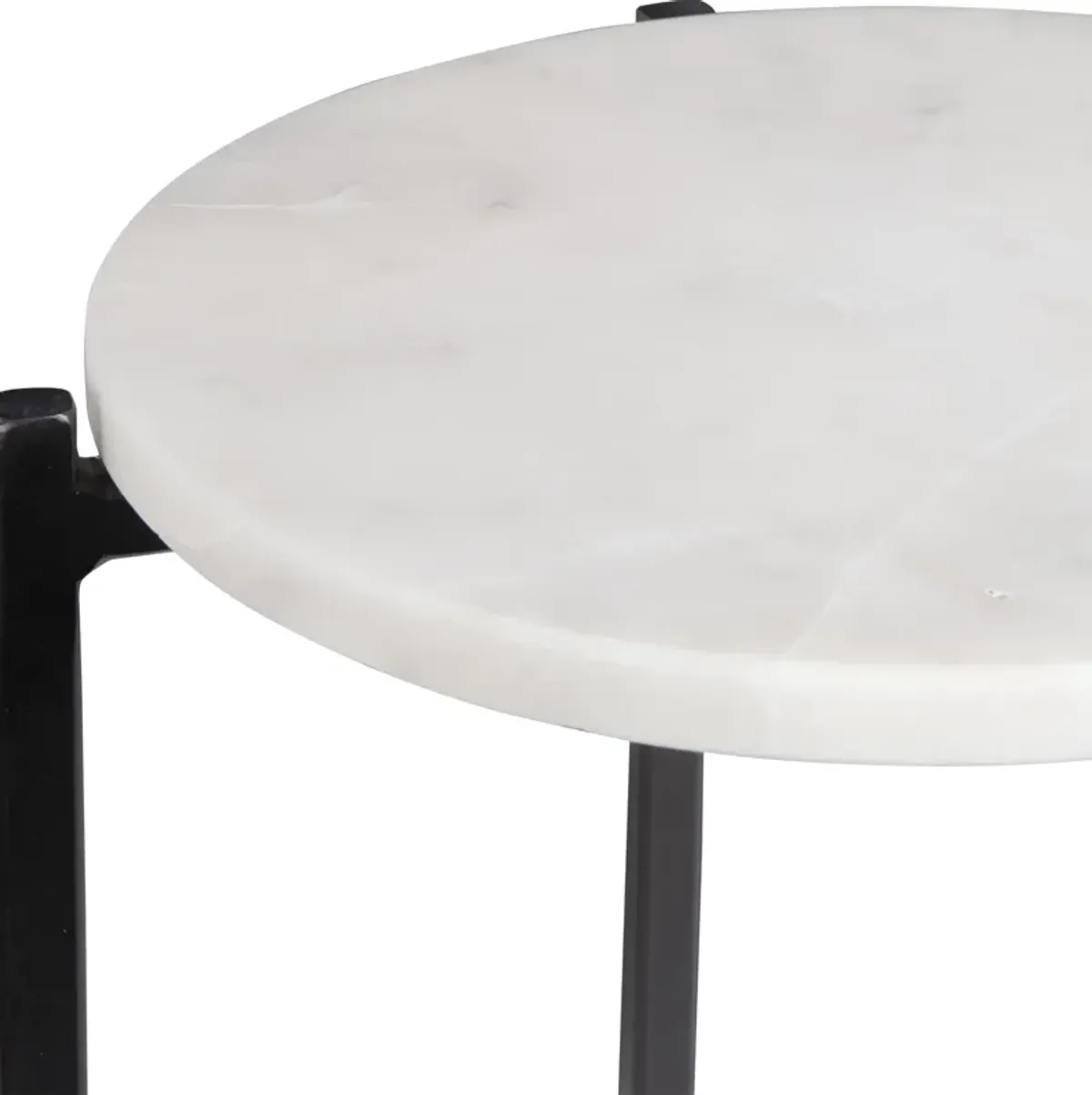 White Marble Top And Iron Black Matte Powder Coated Frames Tables - Set Of 2 End Tables