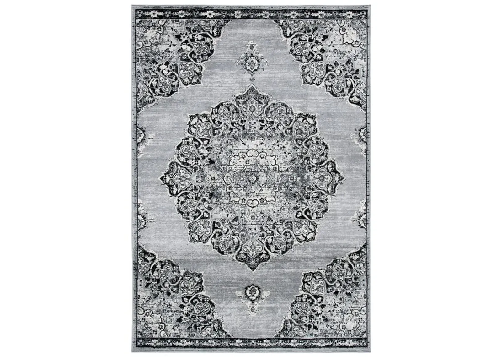 Brentwood 802 Grey / Black 9' X 12' Large Rectangle Powerloomed Rug