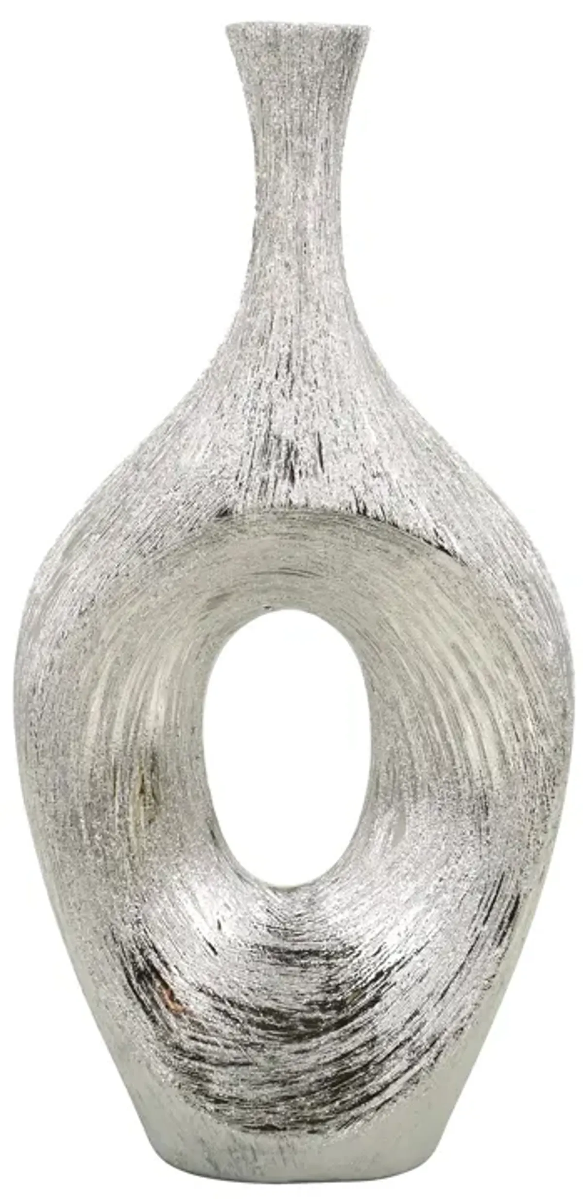 Cer, 19" Scratched Open Cut Vase, Silver