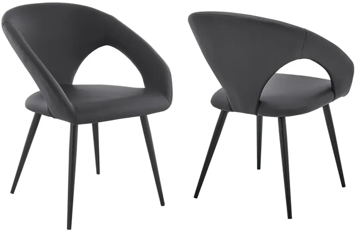 Elin Gray Faux Leather and Black Metal Dining Chairs - Set of 2