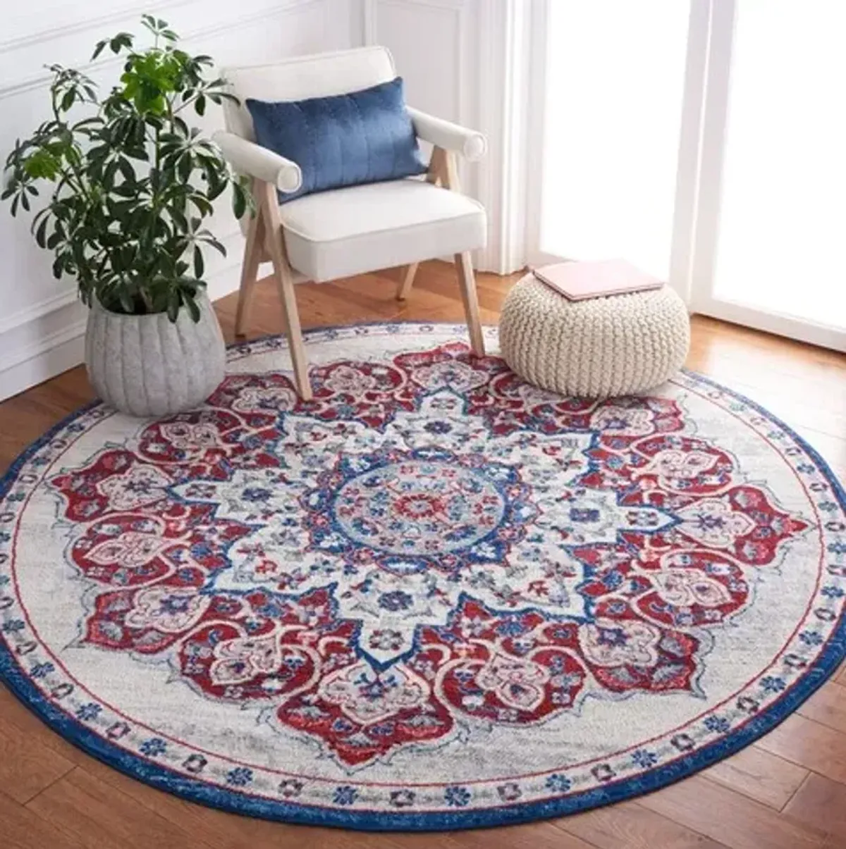 Brentwood 802 Ivory / Red 6'-7" X 6'-7" Round Round Powerloomed Rug