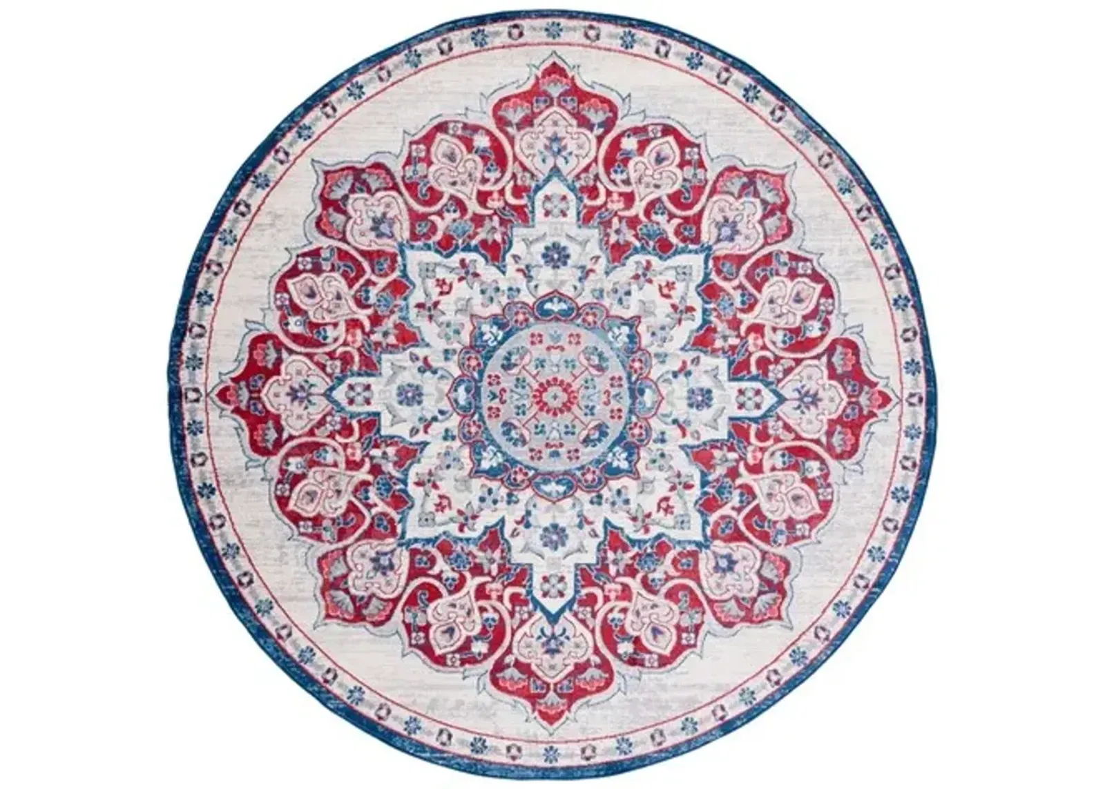 Brentwood 802 Ivory / Red 6'-7" X 6'-7" Round Round Powerloomed Rug