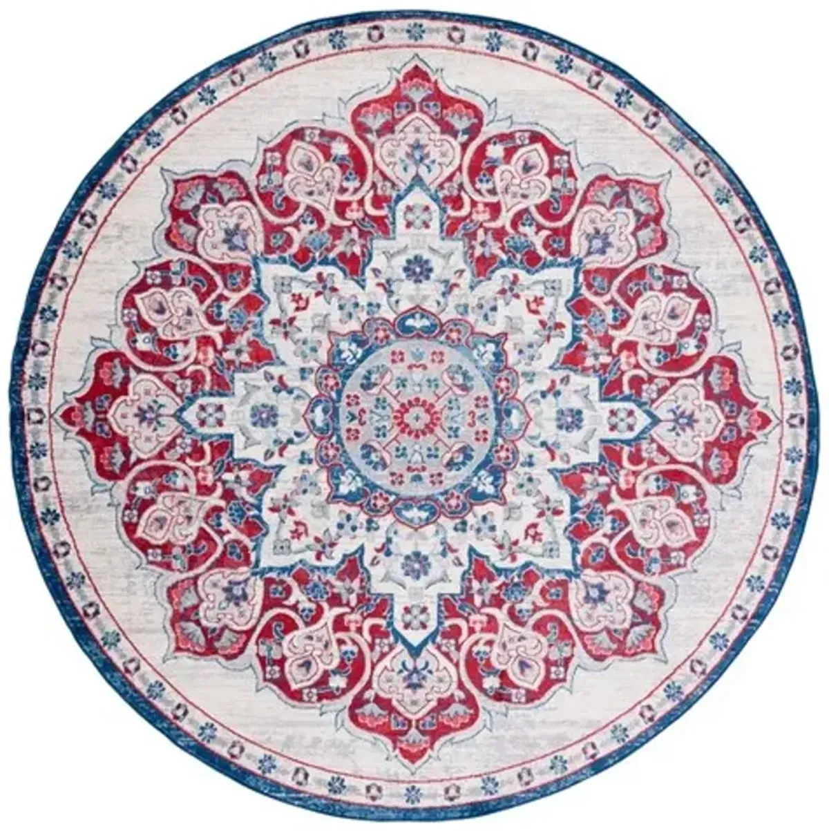 Brentwood 802 Ivory / Red 6'-7" X 6'-7" Round Round Powerloomed Rug