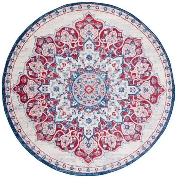 Brentwood 802 Ivory / Red 6'-7" X 6'-7" Round Round Powerloomed Rug