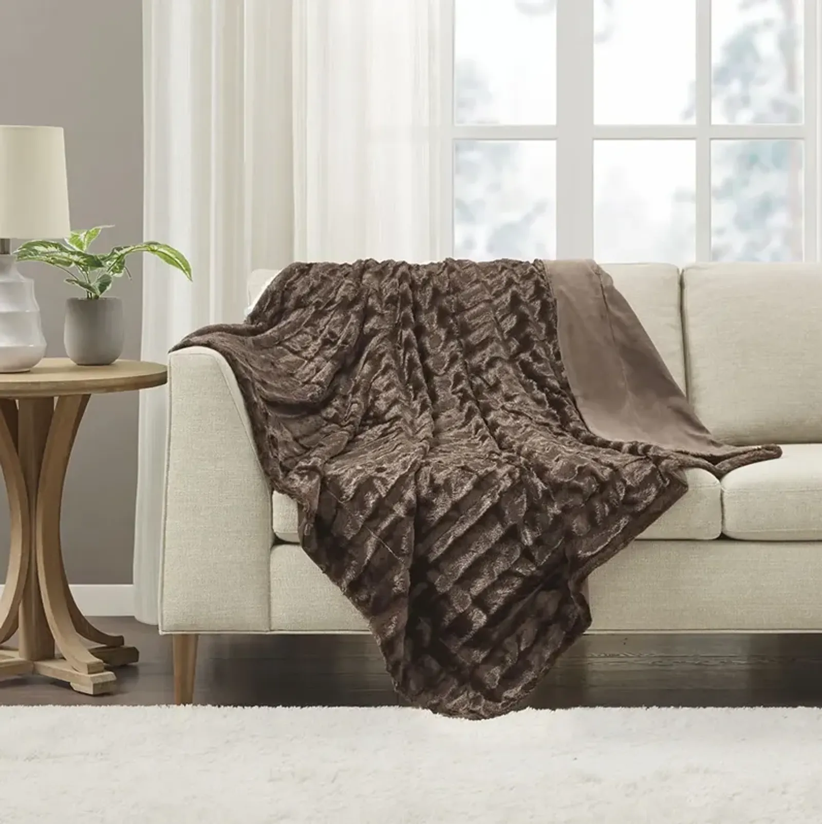 Madison Park Duke Brown Long Fur Throw