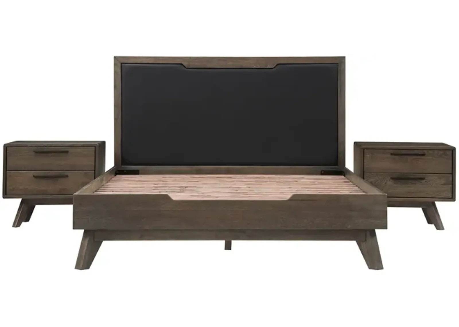 Astoria 3 Piece Queen Bedroom Set in Oak with Black Faux Leather 