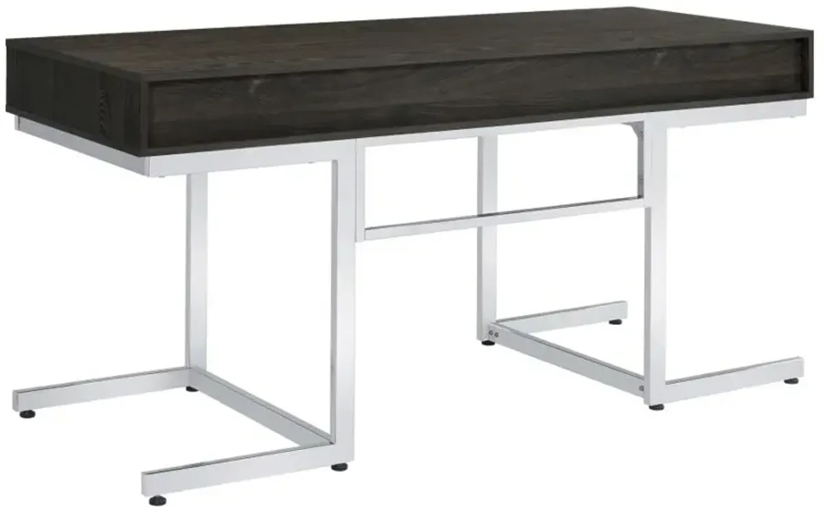 Noorvik 3-drawer Writing Desk Dark Oak and Chrome