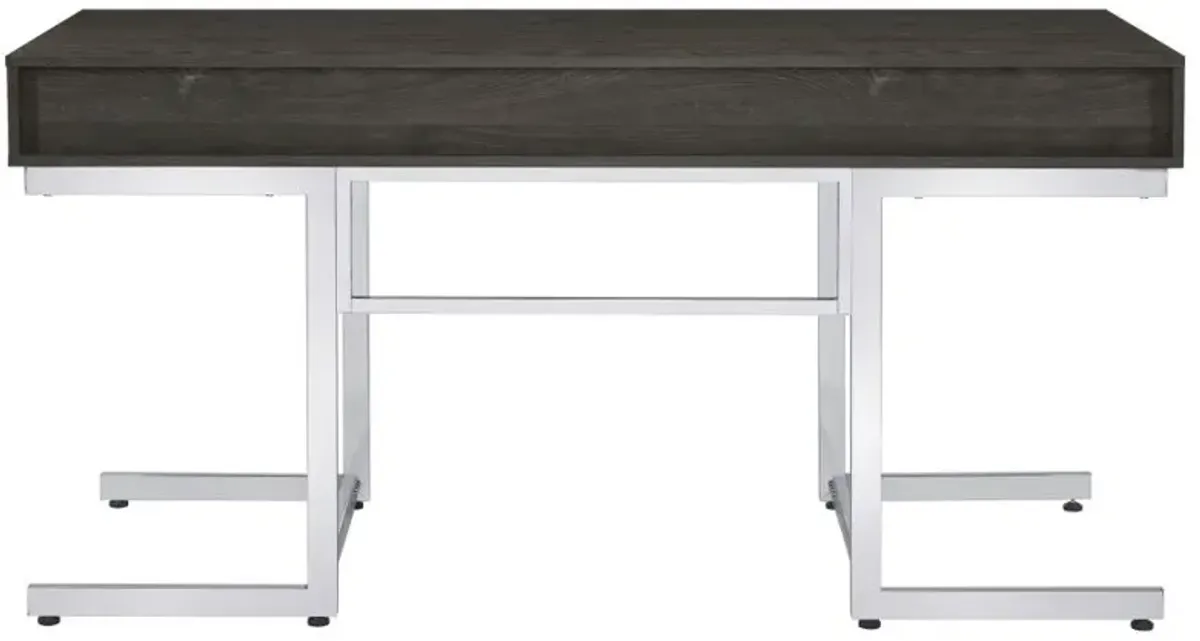 Noorvik 3-drawer Writing Desk Dark Oak and Chrome