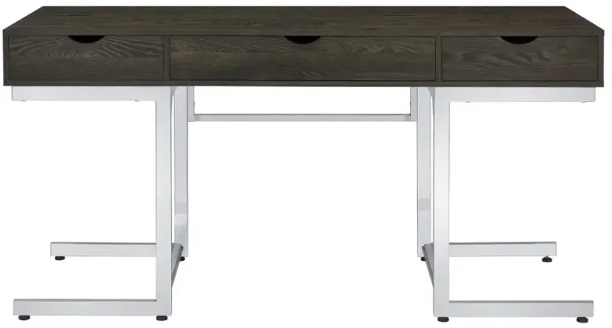 Noorvik 3-drawer Writing Desk Dark Oak and Chrome