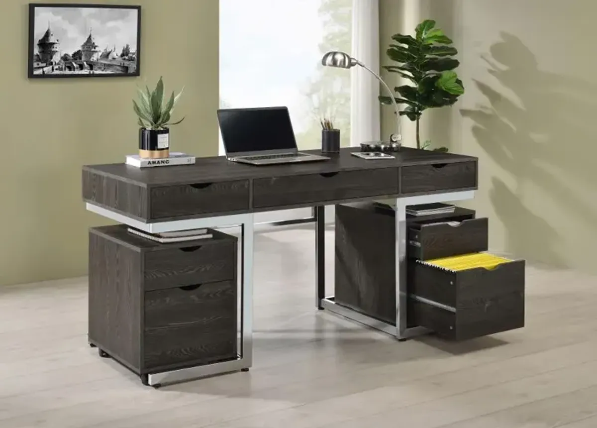 Noorvik 3-drawer Writing Desk Dark Oak and Chrome