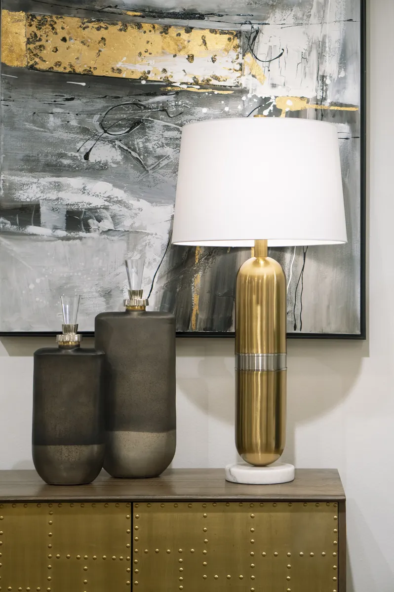 Pill 34" High 1-Light Table Lamp - Aged Brass