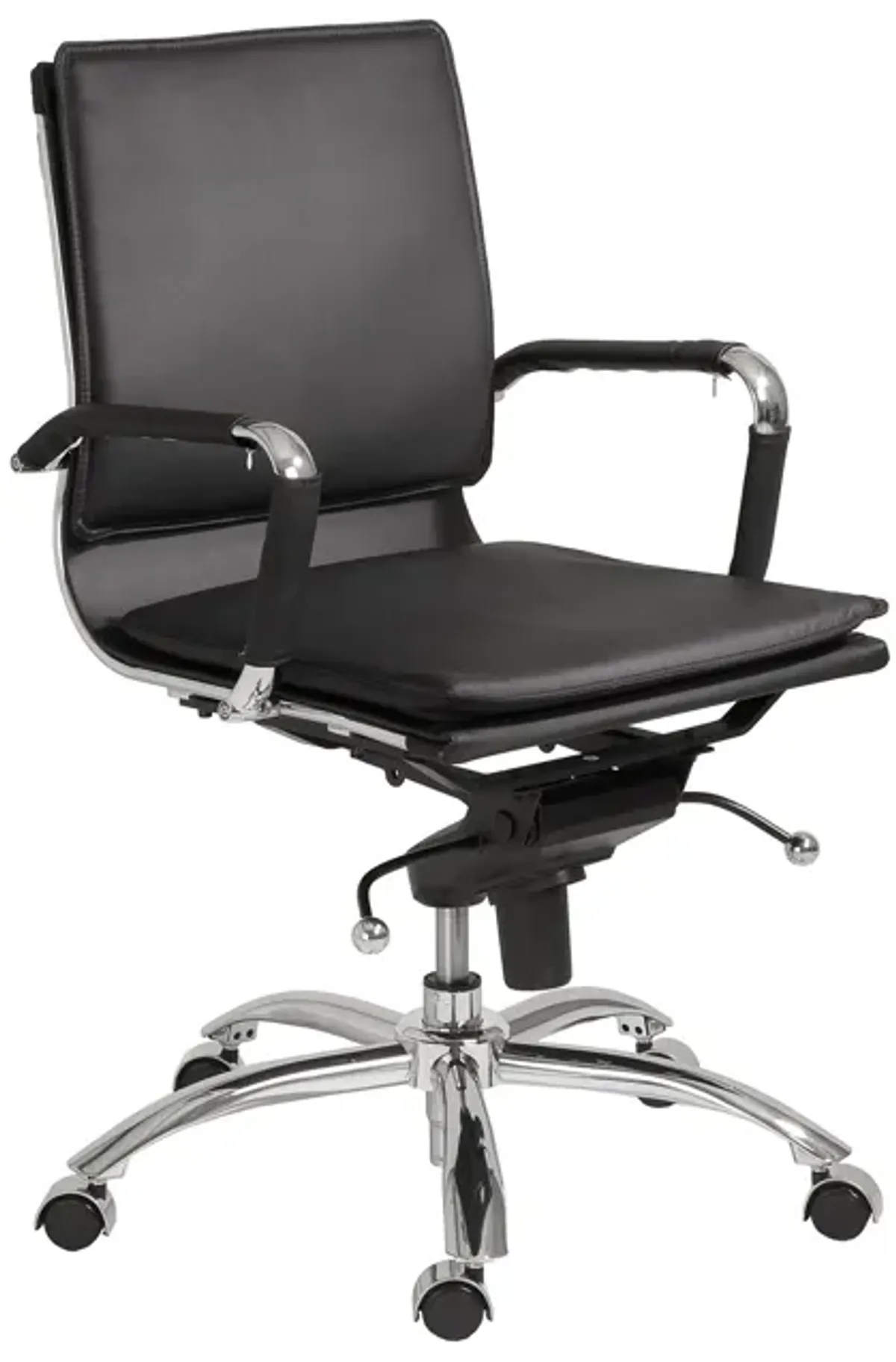 Gunar Pro Low Back Office Chair in Black with Chromed Steel Base