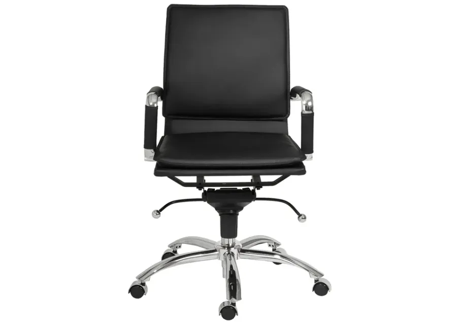 Gunar Pro Low Back Office Chair in Black with Chromed Steel Base