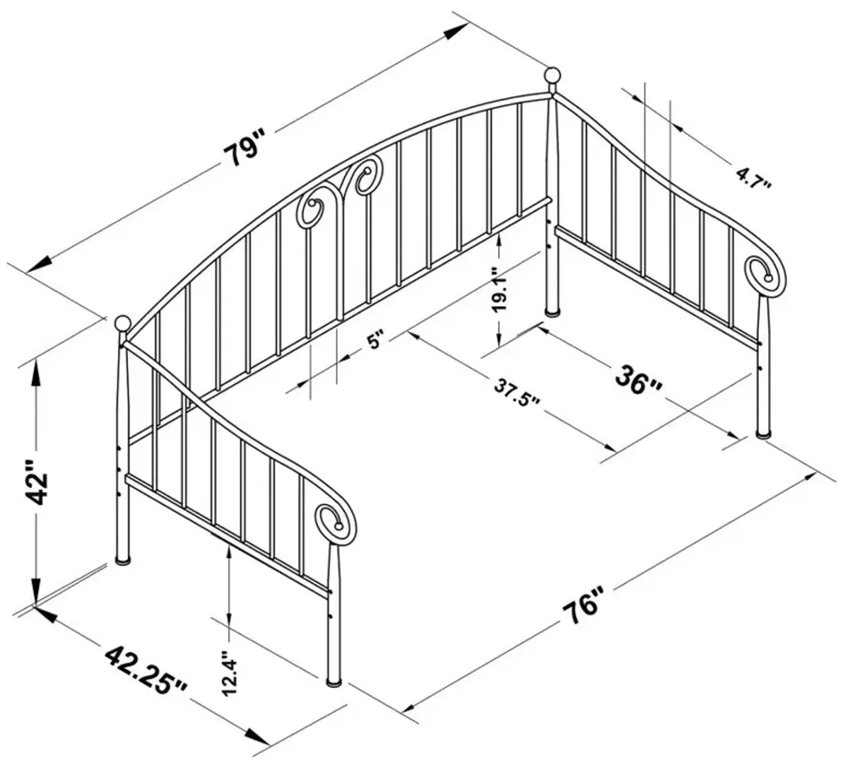 Grover Twin Metal Daybed Black