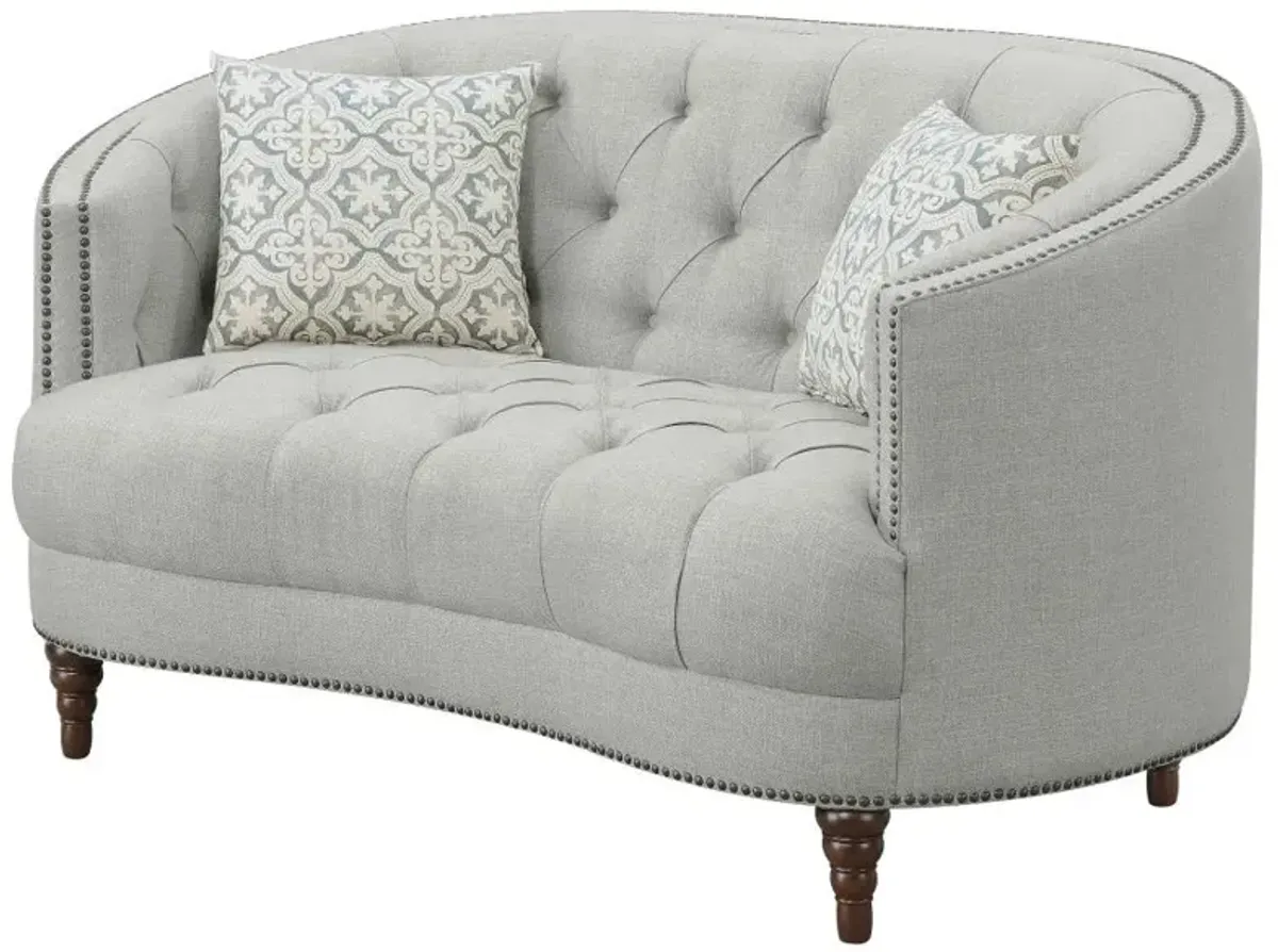 Avonlea Sloped Arm Upholstered Loveseat Trim Grey