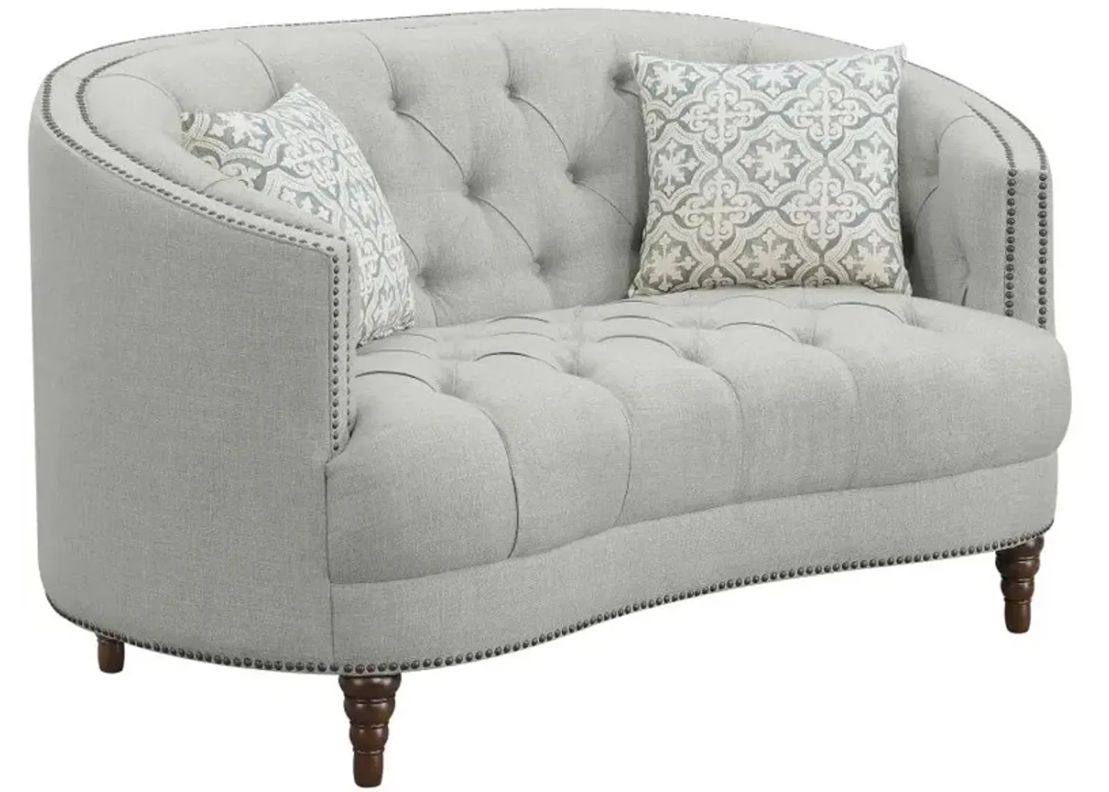 Avonlea Sloped Arm Upholstered Loveseat Trim Grey