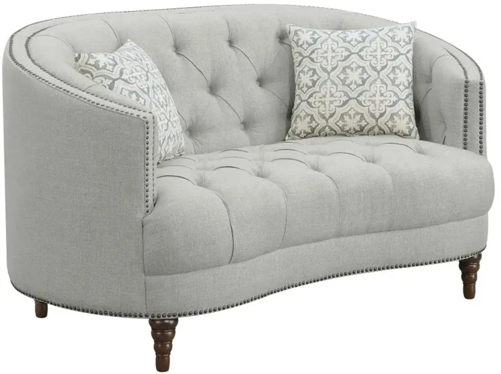 Avonlea Sloped Arm Upholstered Loveseat Trim Grey