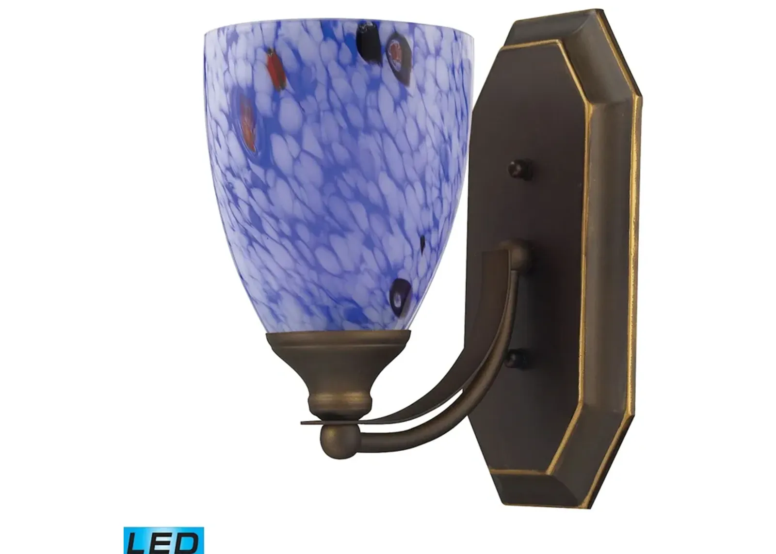 Mix-N-Match Vanity 1-Light Wall Lamp in Aged Bronze with Starburst Blue Glass - Includes LED Bulb