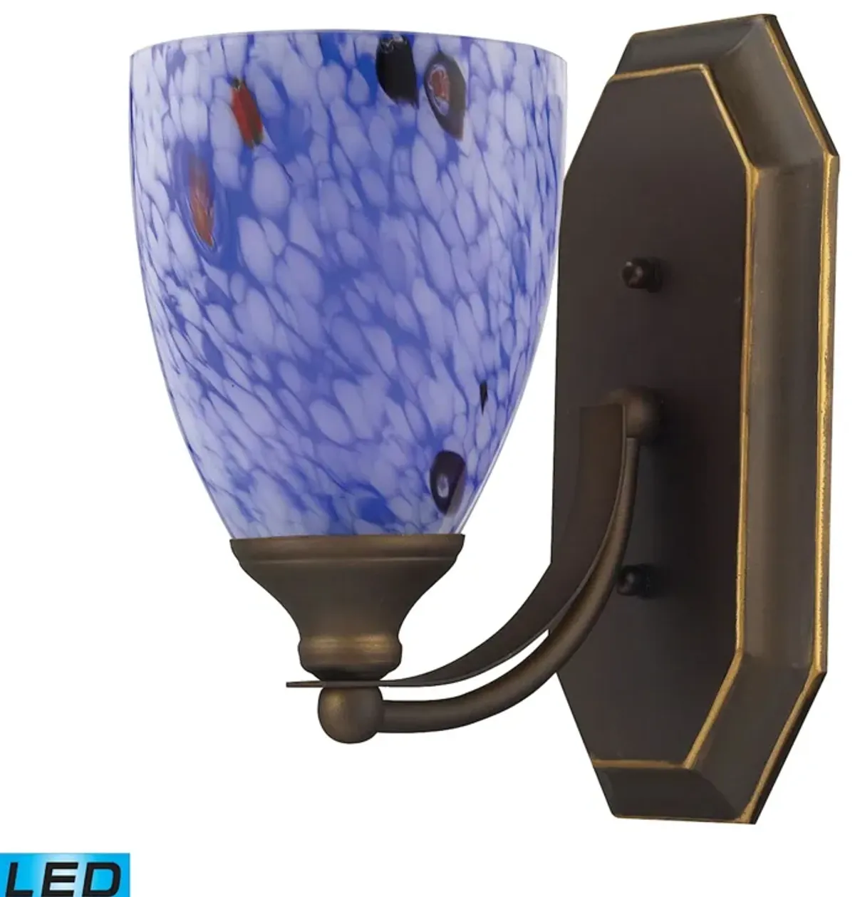 Mix-N-Match Vanity 1-Light Wall Lamp in Aged Bronze with Starburst Blue Glass - Includes LED Bulb