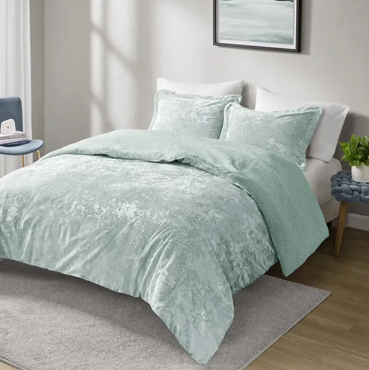 Crushed Velvet Sherpa Reversible Comforter Set