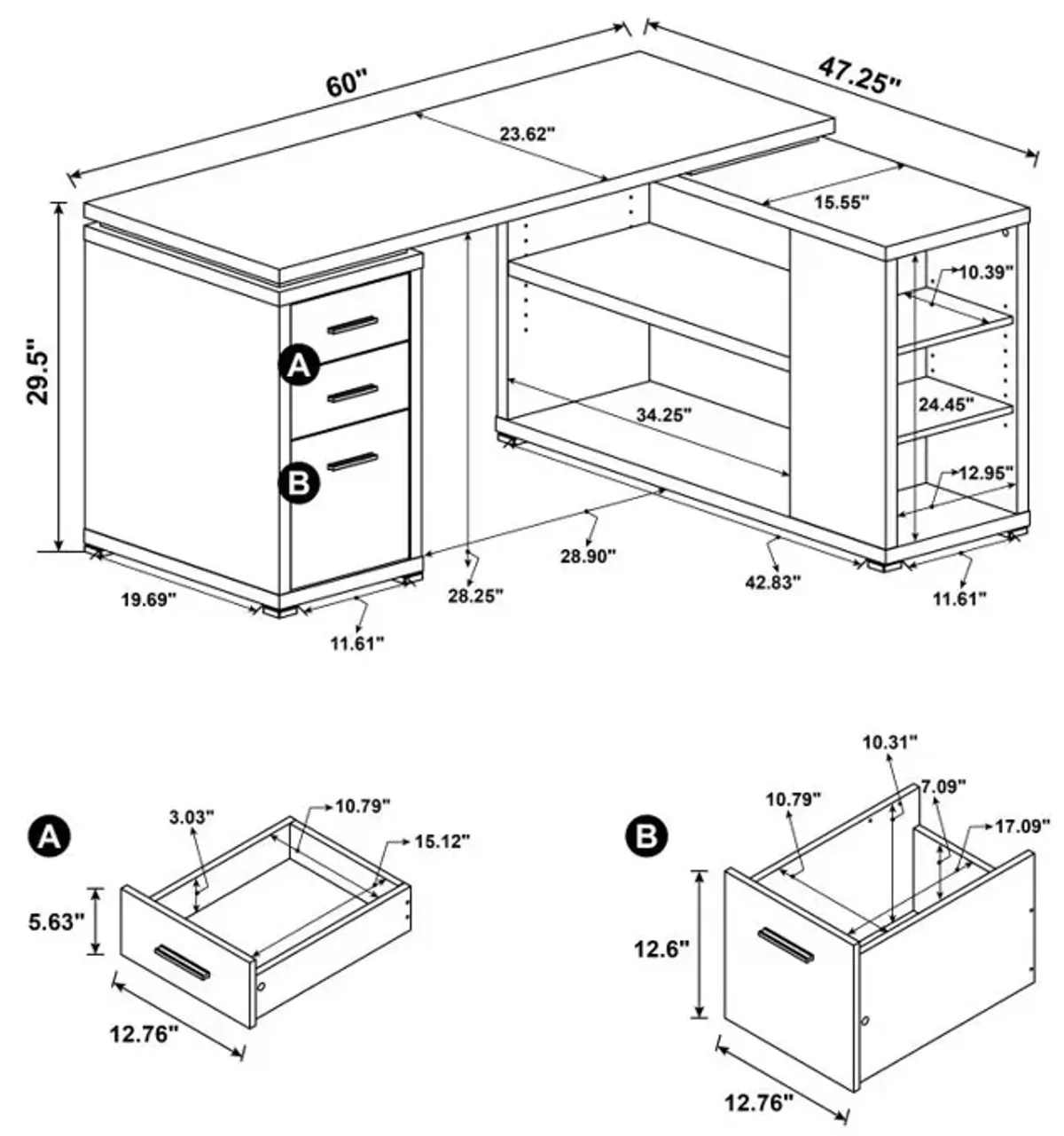 Yvette L-shape Office Desk White