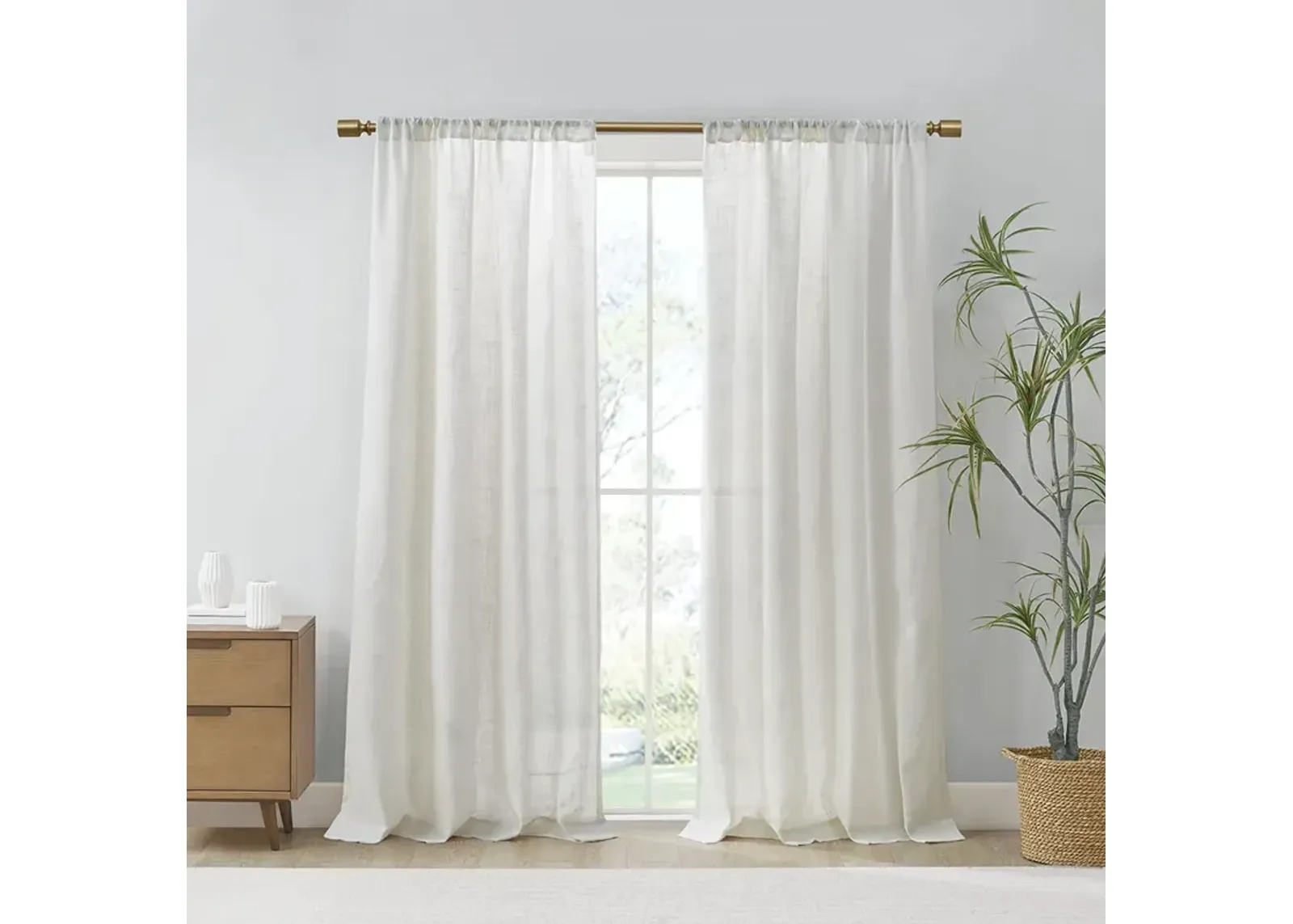 Madison Park Kyler White Linen Blend Light Filtering Curtain Panel Pair