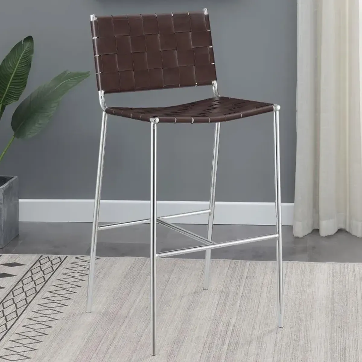 Adelaide Upholstered Bar Stool with Open Back Brown and Chrome