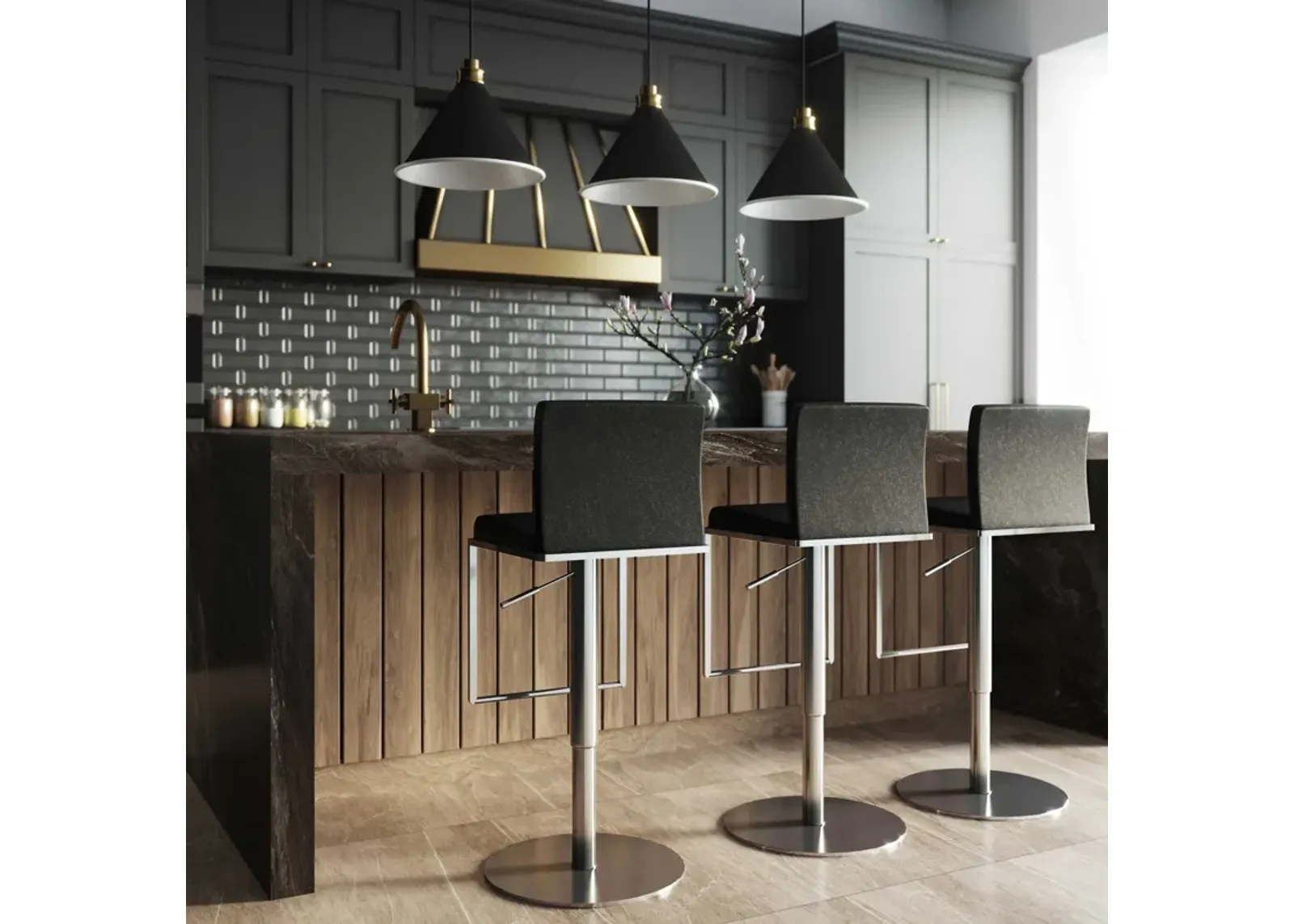 Amalfi Black on Black Steel Barstool