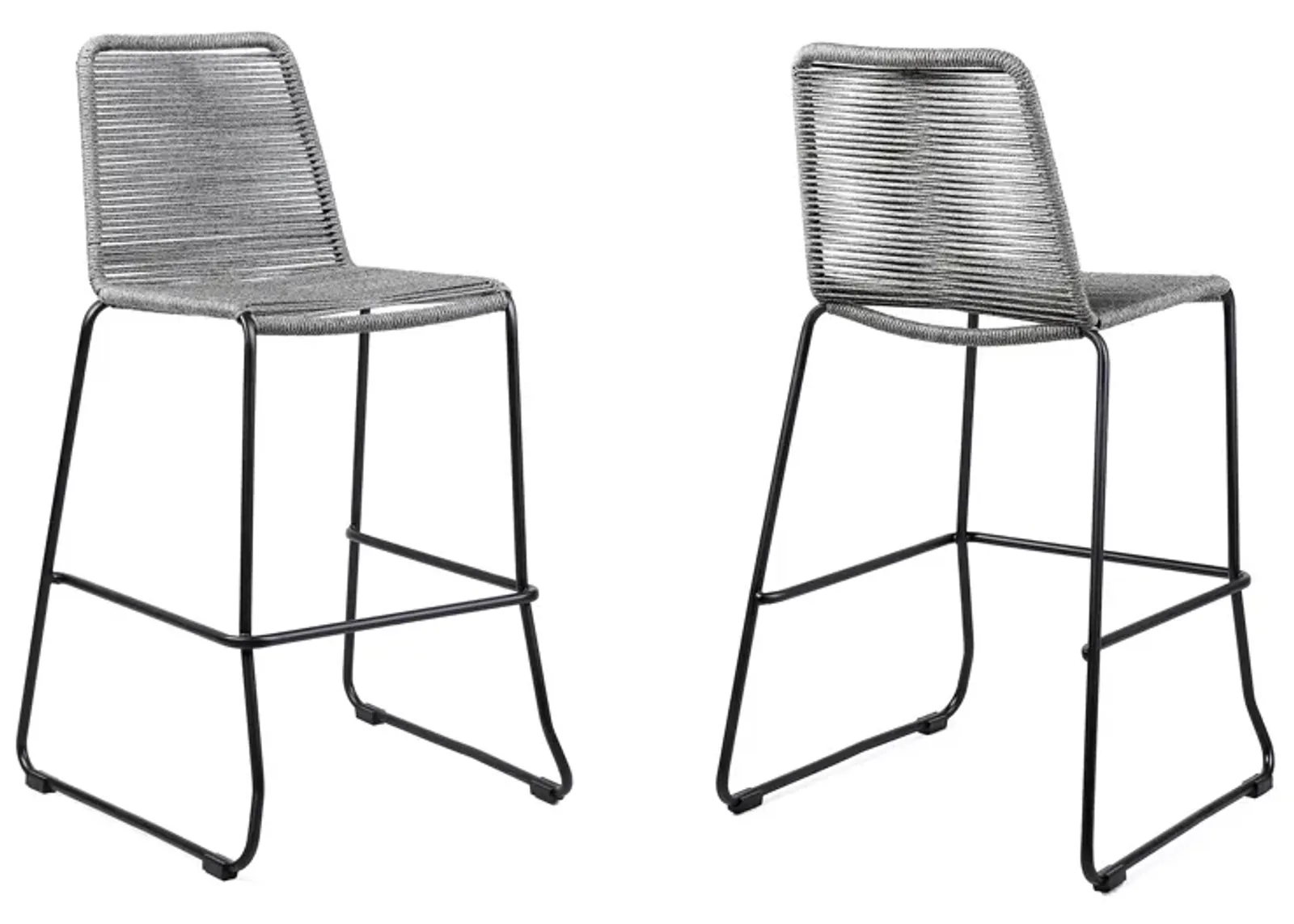 Shasta 26" Outdoor Metal and Grey Rope Stackable Counter Stool - Set of 2