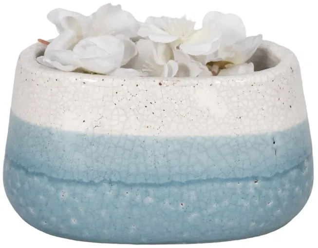 7" Oval Reactive Crackle Finish Planter, Blue/whit