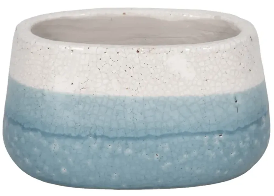 7" Oval Reactive Crackle Finish Planter, Blue/whit