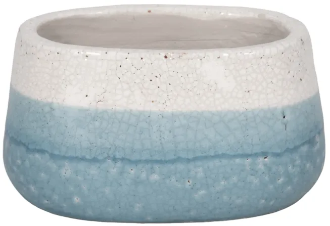 7" Oval Reactive Crackle Finish Planter, Blue/whit