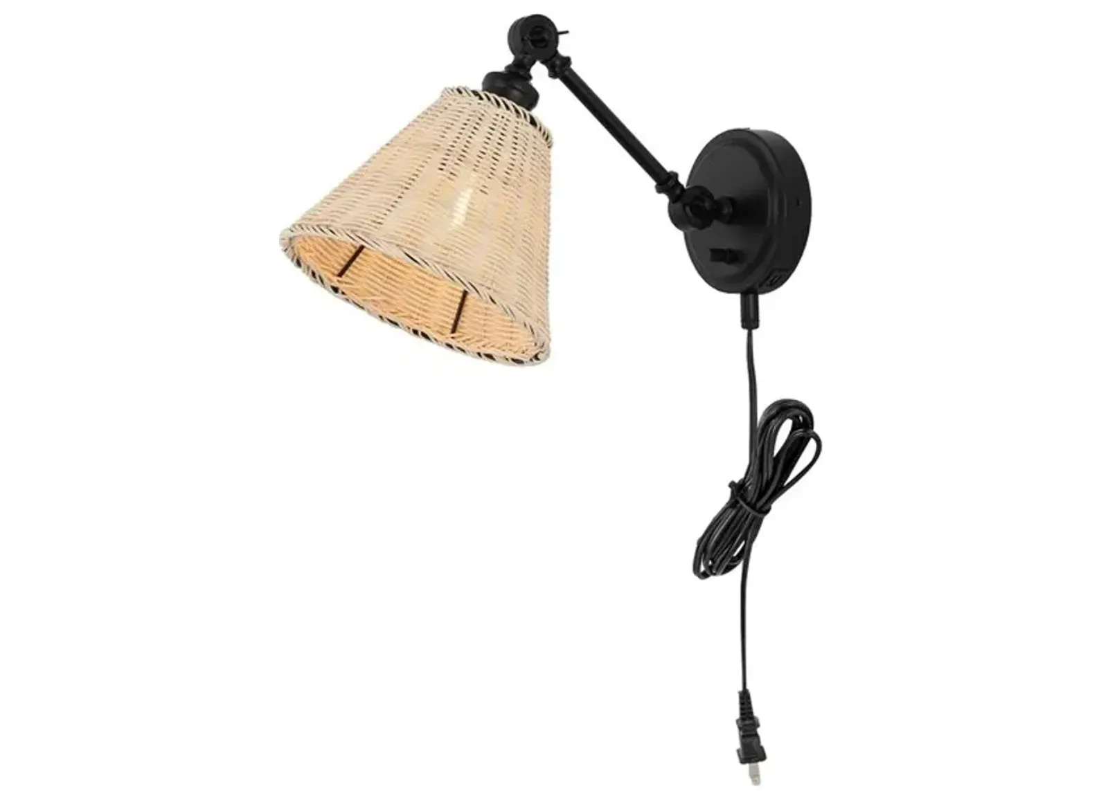 OSWYNN, 15 INCH, NATURAL/BLACK, RATTAN/IRON WALL SCONCE SET OF 2 W/ USB PORT?