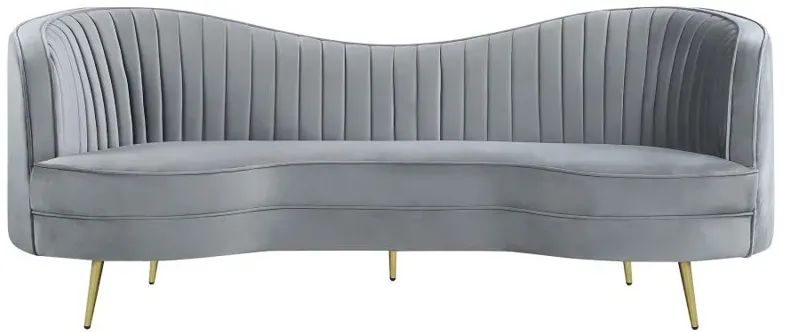 Sophia Upholstered Sofa with Camel Back Grey and Gold