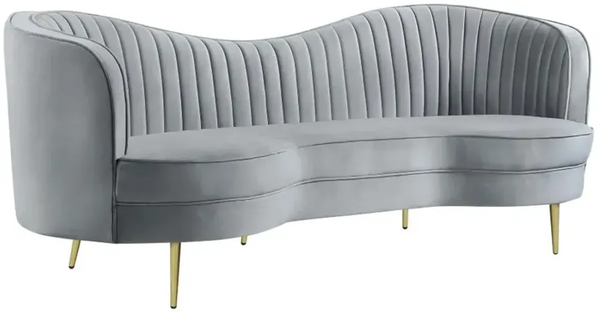 Sophia Upholstered Sofa with Camel Back Grey and Gold