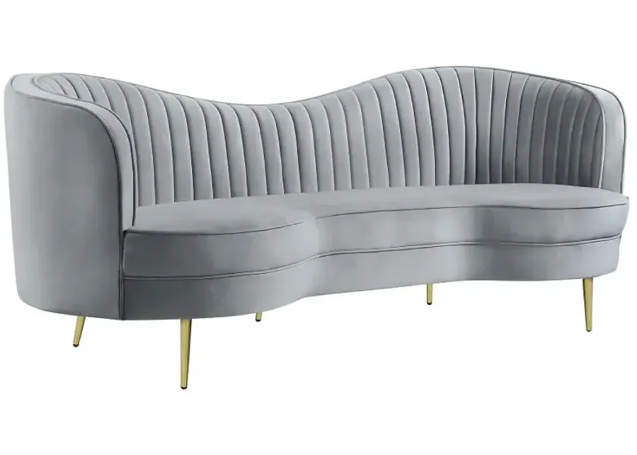 Sophia Upholstered Sofa with Camel Back Grey and Gold