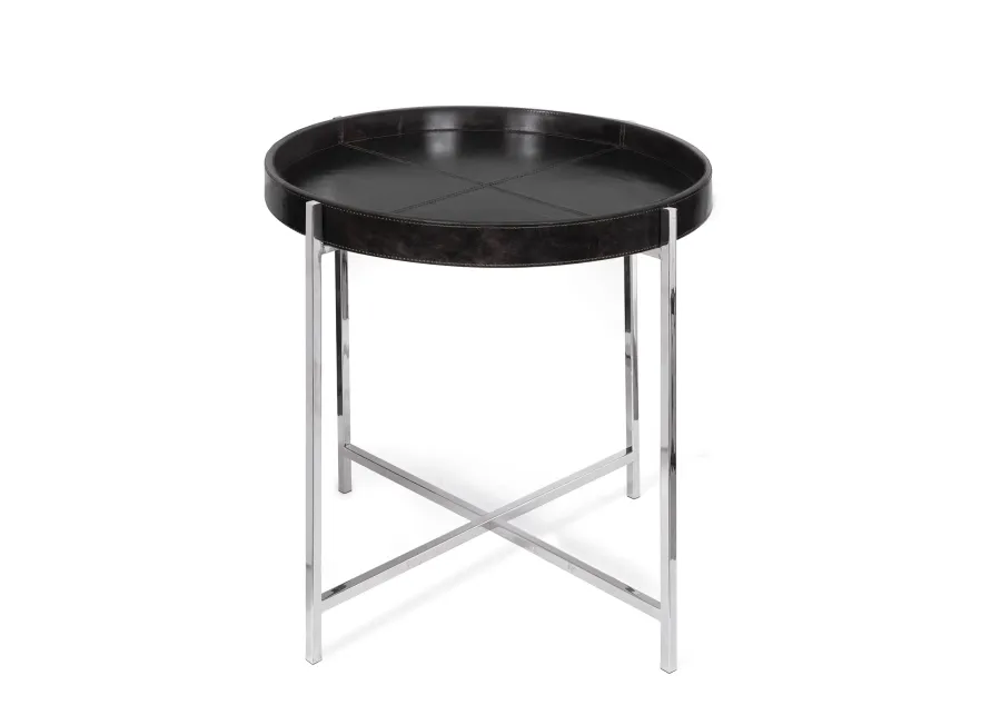 Derby Black Leather Tray Table