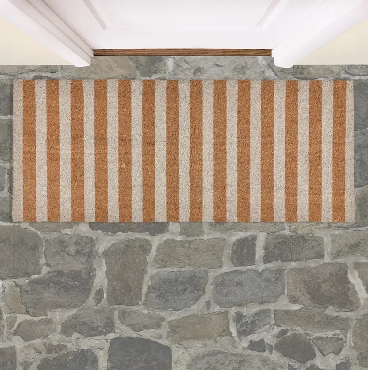 Striped 24"x57" Doormat Choir Front and PVC Backing Ivory and Natural