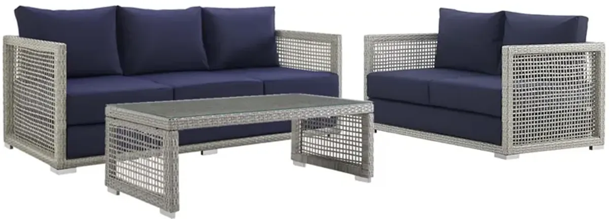 Aura 3 Piece Outdoor Patio Wicker Rattan Set