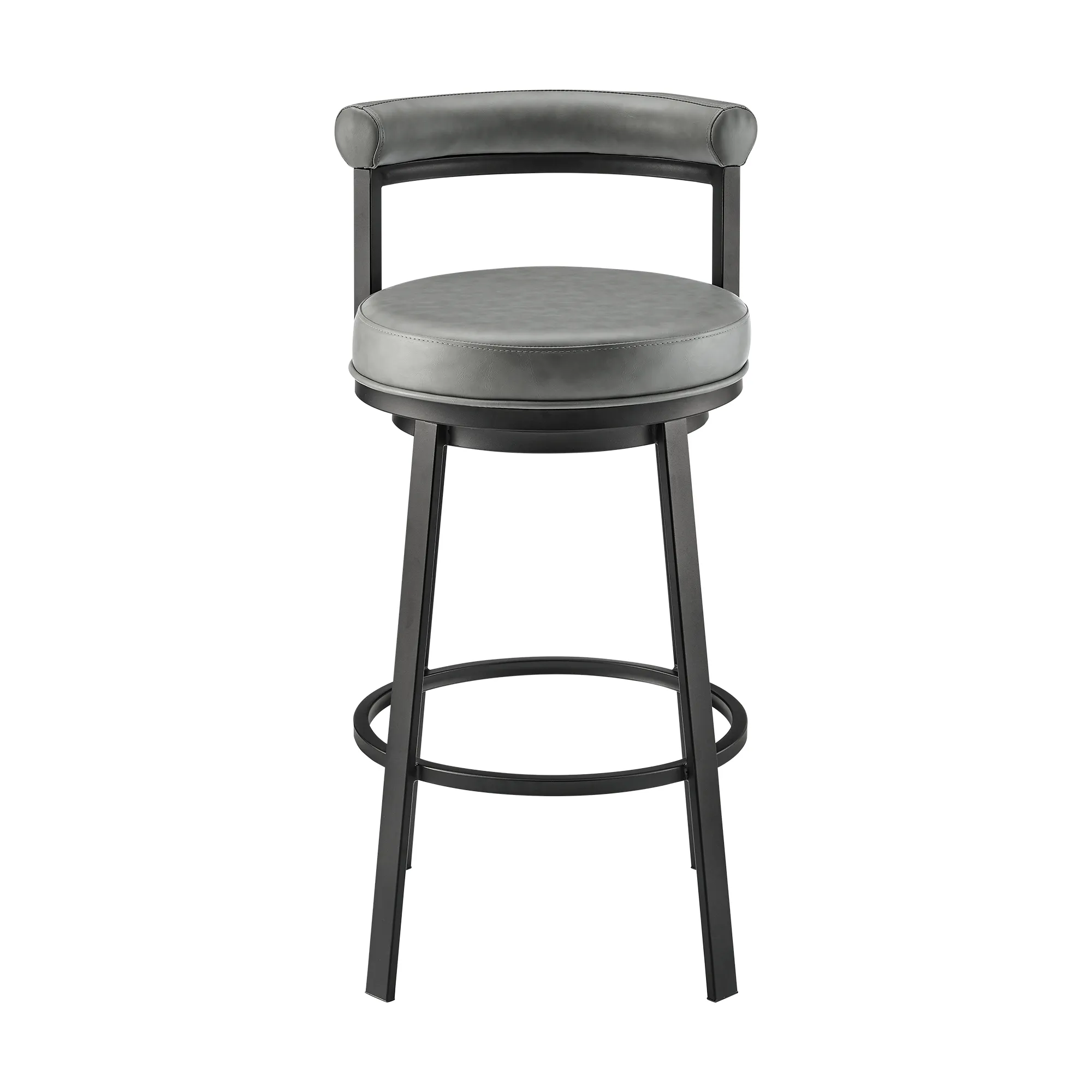 Neura Swivel Counter or Bar Stool in Black Finish with Gray Faux Leather