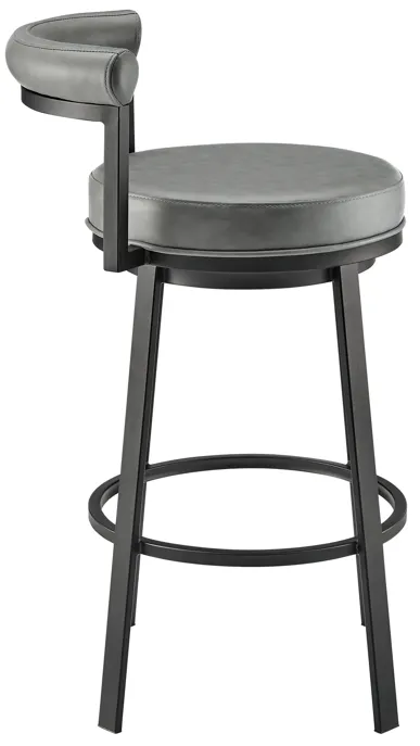 Neura Swivel Counter or Bar Stool in Black Finish with Gray Faux Leather