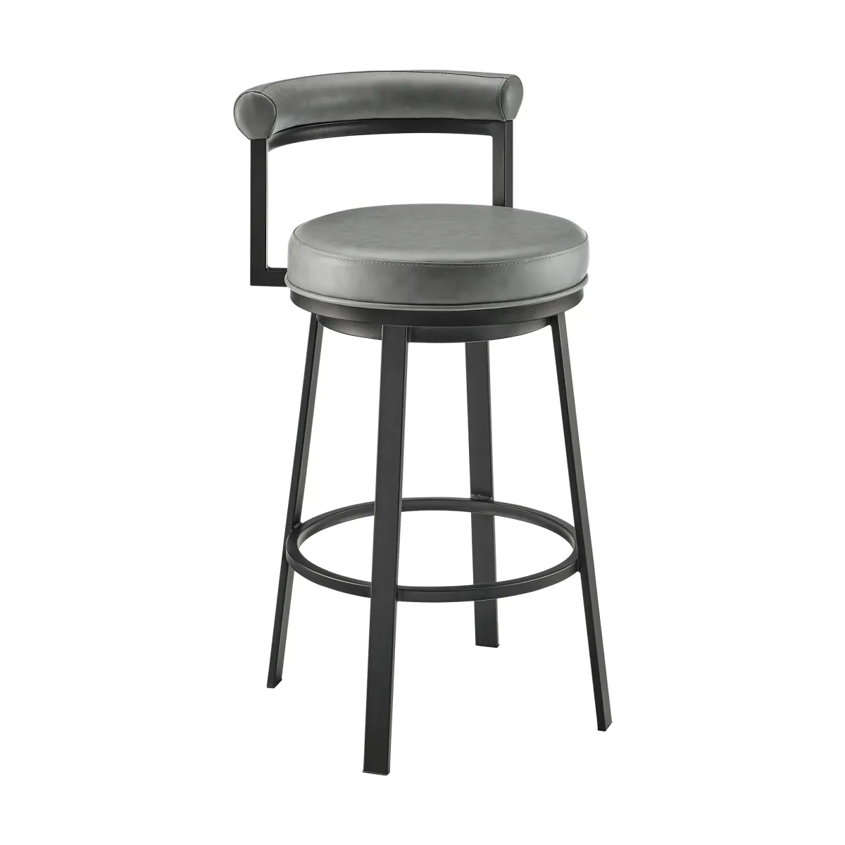 Neura Swivel Counter or Bar Stool in Black Finish with Gray Faux Leather