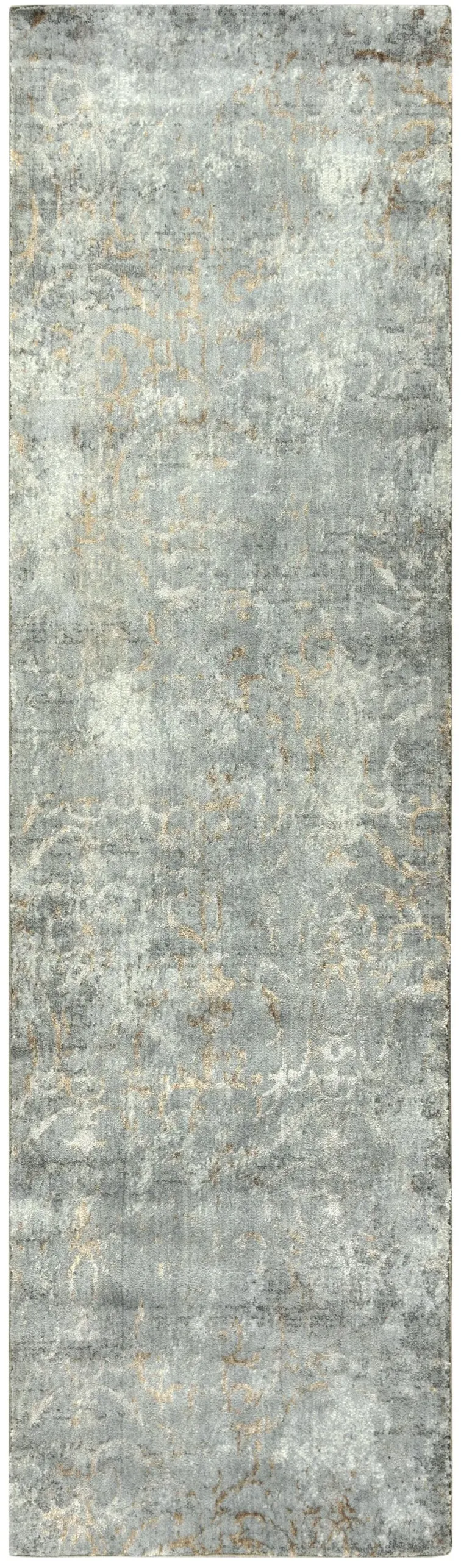 Impressions Gray Scroll NZ Wool/Tencel Blend 2'6" x 8' Runner Rug