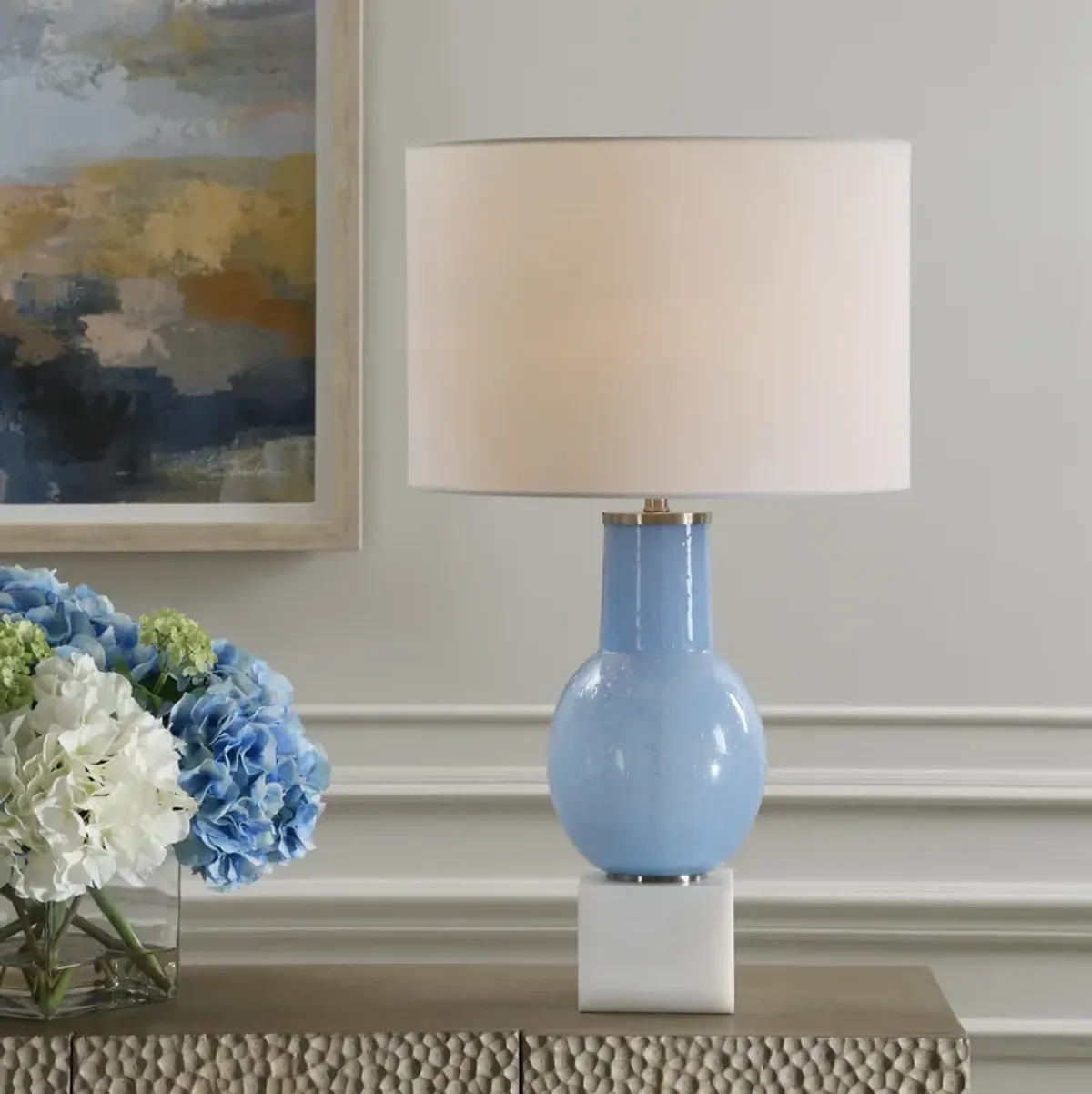 Clear Sky Blue Glass Table Lamp