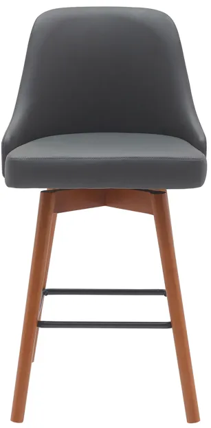 Sicily 26" Swivel Walnut Wood Counter Stool in Gray Faux Leather