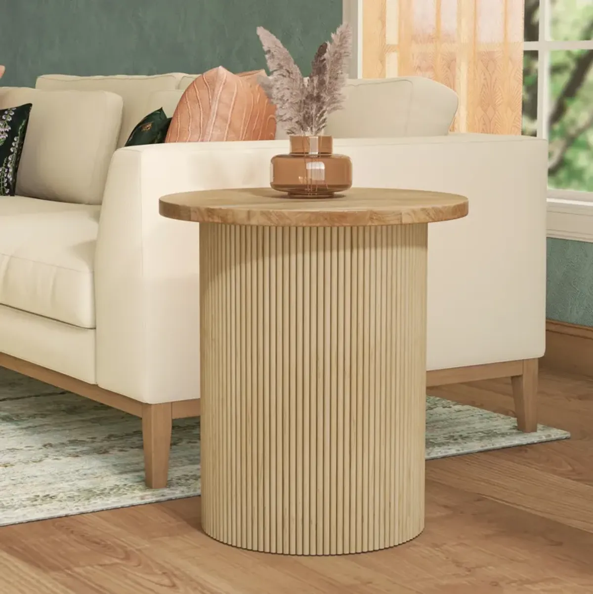 Kiefer Rattan Side/End Table w/ Wood Top, Natural