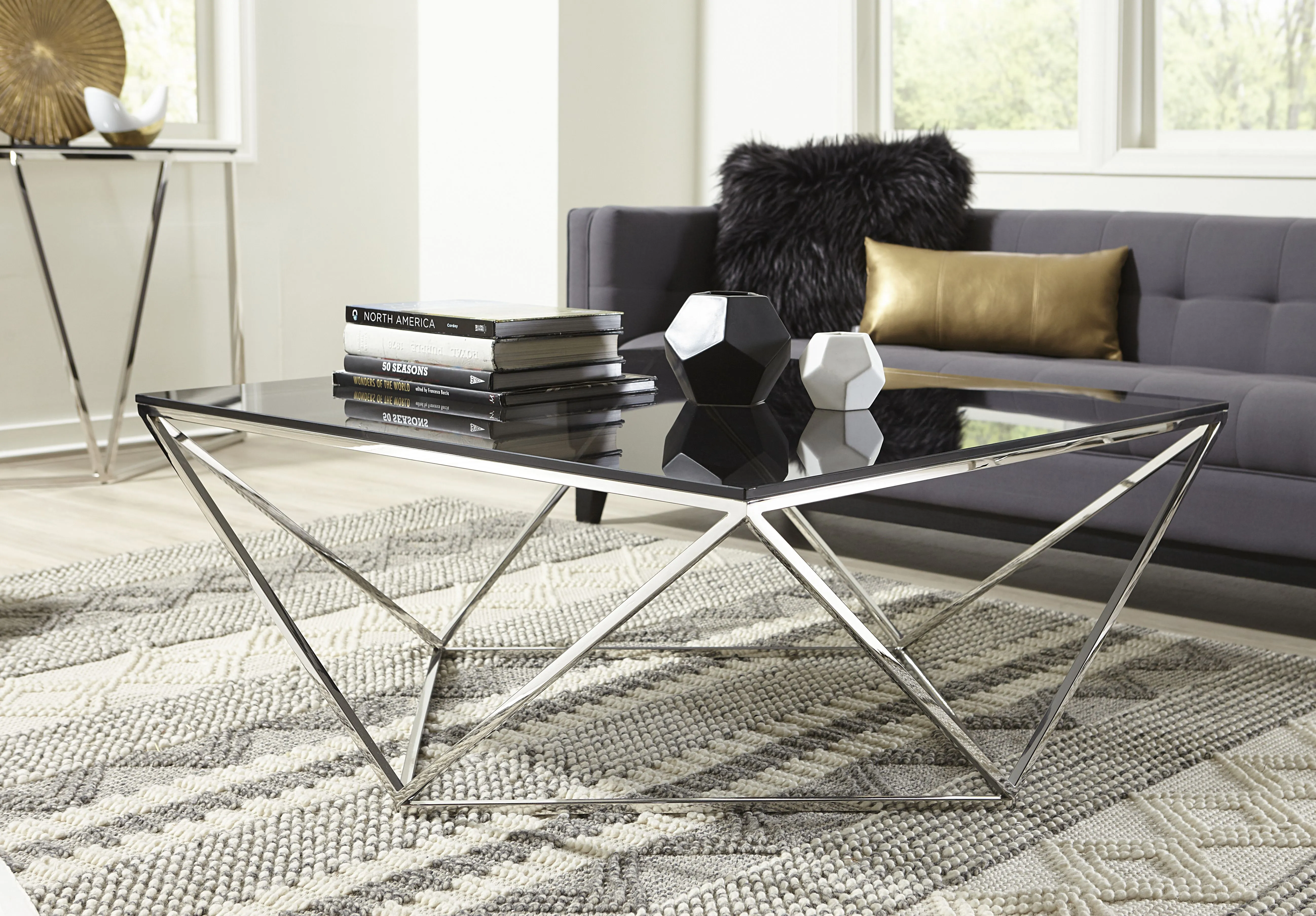 Aria Smoked Glass and Polished Stainless Steel Coffee Table