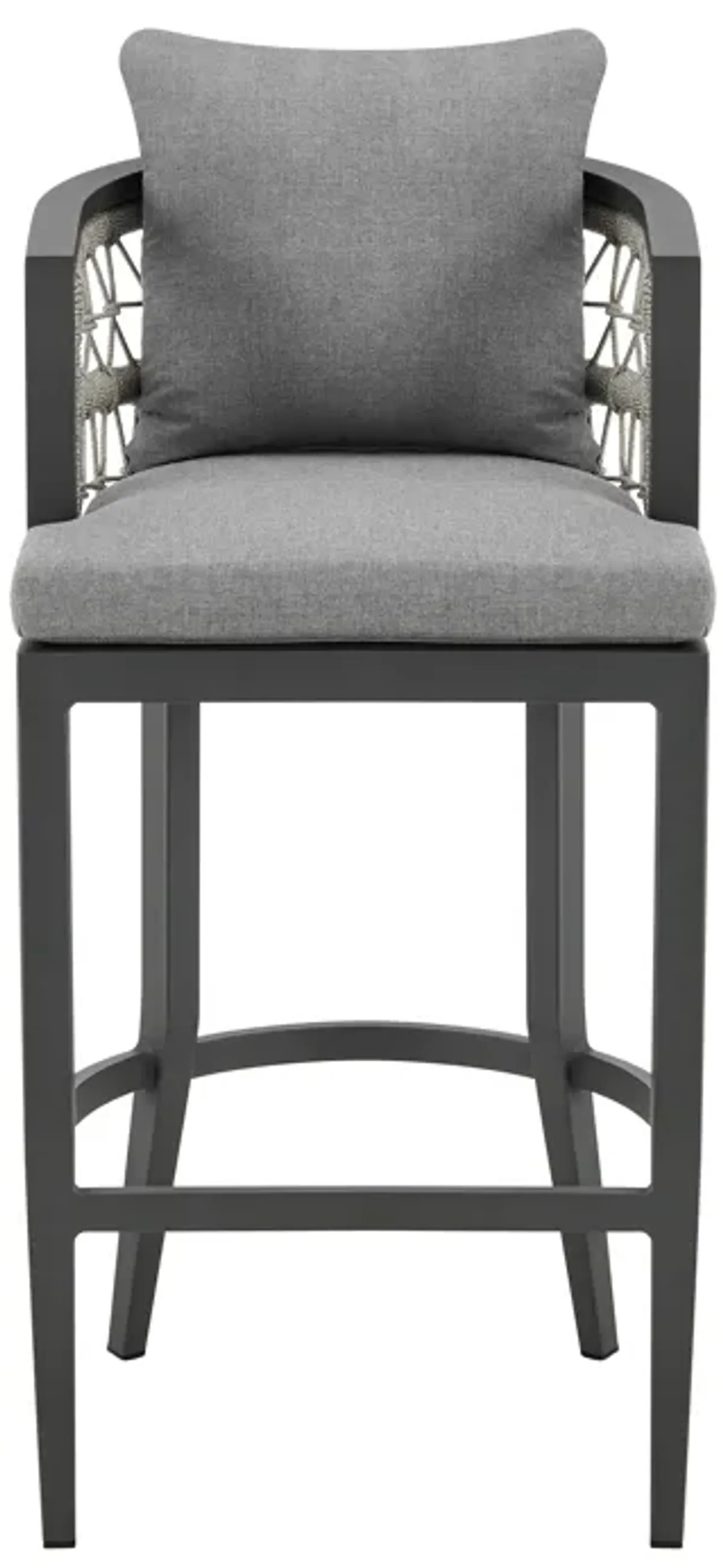 Zella Outdoor Patio Counter Stool in Aluminum with Light Gray Rope and Earl Gray Cushions