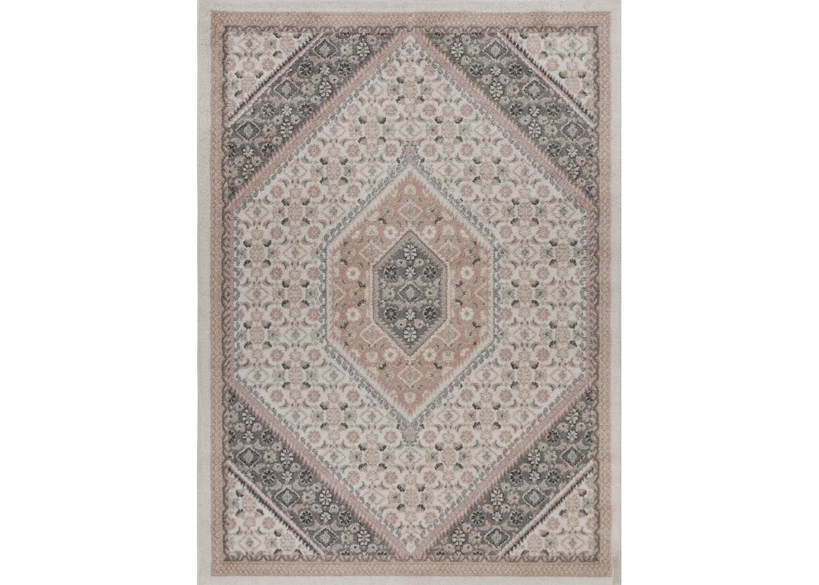 Dusky Ivory/ Blush Oriental Floral Medallion Indoor Area Rug 5'2" x 7'2"