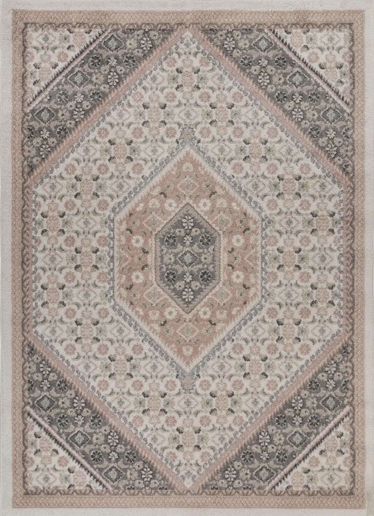 Dusky Ivory/ Blush Oriental Floral Medallion Indoor Area Rug 5'2" x 7'2"